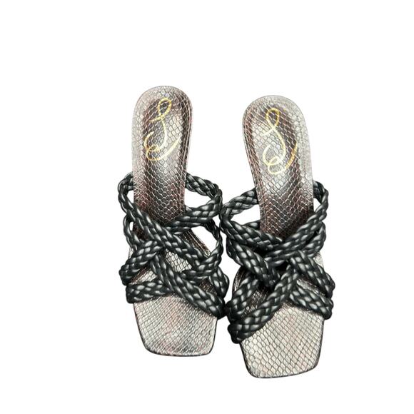 Sam Edelman Black Square Toe Braided Marjorie Slip On High Heel Sandals Size 7 - Picture 1 of 7